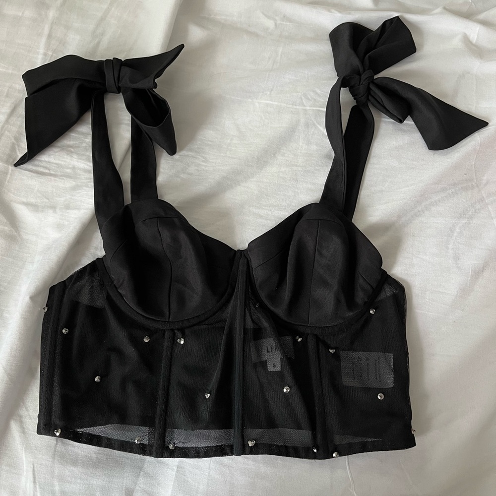 LPA Mesh Bustier Tie Top with Sequins